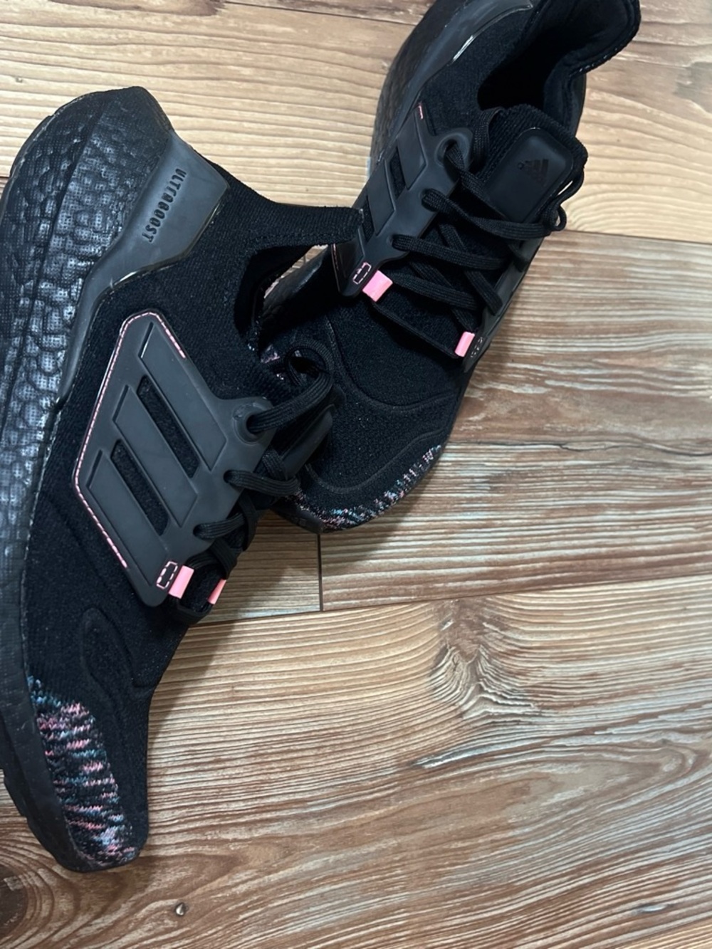 Adidas Women’s Black UltraBoost Running Sneakers with Pink Accents